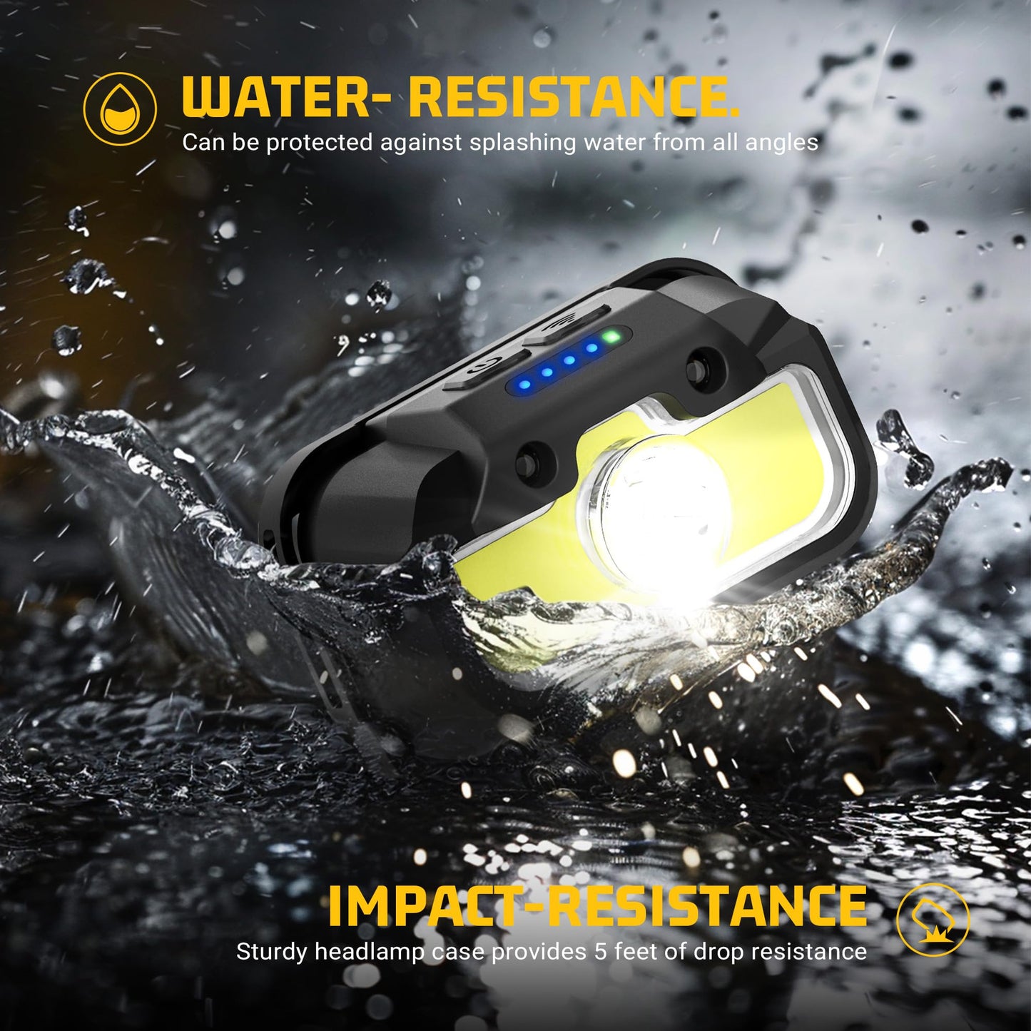 Hokoiln Rechargeable Headlamp, 1300 Lumen, 14 Modes, Waterproof, Motion Sensor, Cool Black, Model Yh-1313-Ck-Us, 1 Pack
