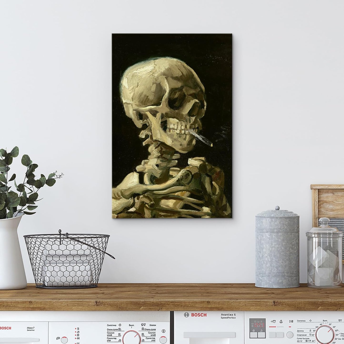 wall26 Canvas Print Wall Art Head of a Skeleton with Burning Cigarette by Vincent Van Gogh Nature Wilderness Illustrations Fine Art Multicolor for Living Room, Bedroom, Office - 12"x18"