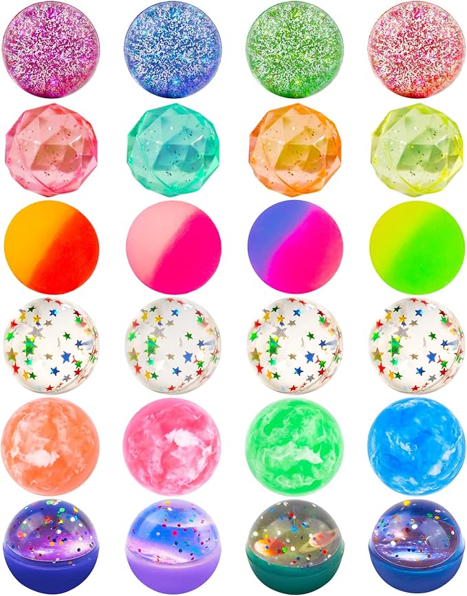 Ecoofor 24 Pieces Bouncy Balls 32mm Bounce Balls 6 Styles High Bouncing Balls Toys for Kids Party Favors Birthdays Gift Cl...