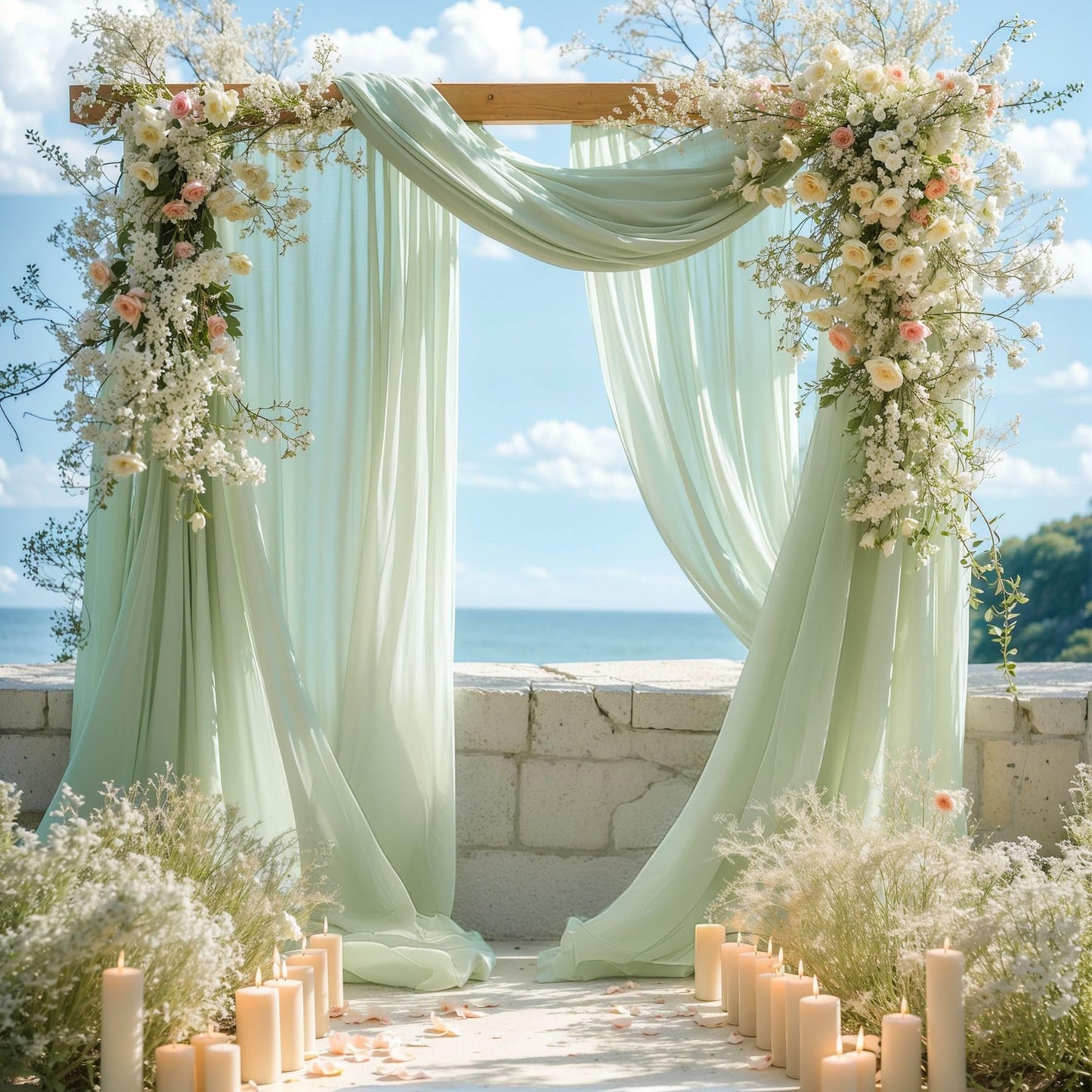 Partisky Wedding Arch Draping Fabric, 1 Panel 28 X 19Ft Sage Green Sheer Fabric Drapes Backdrop Curtain For Wedding Ceremony Par