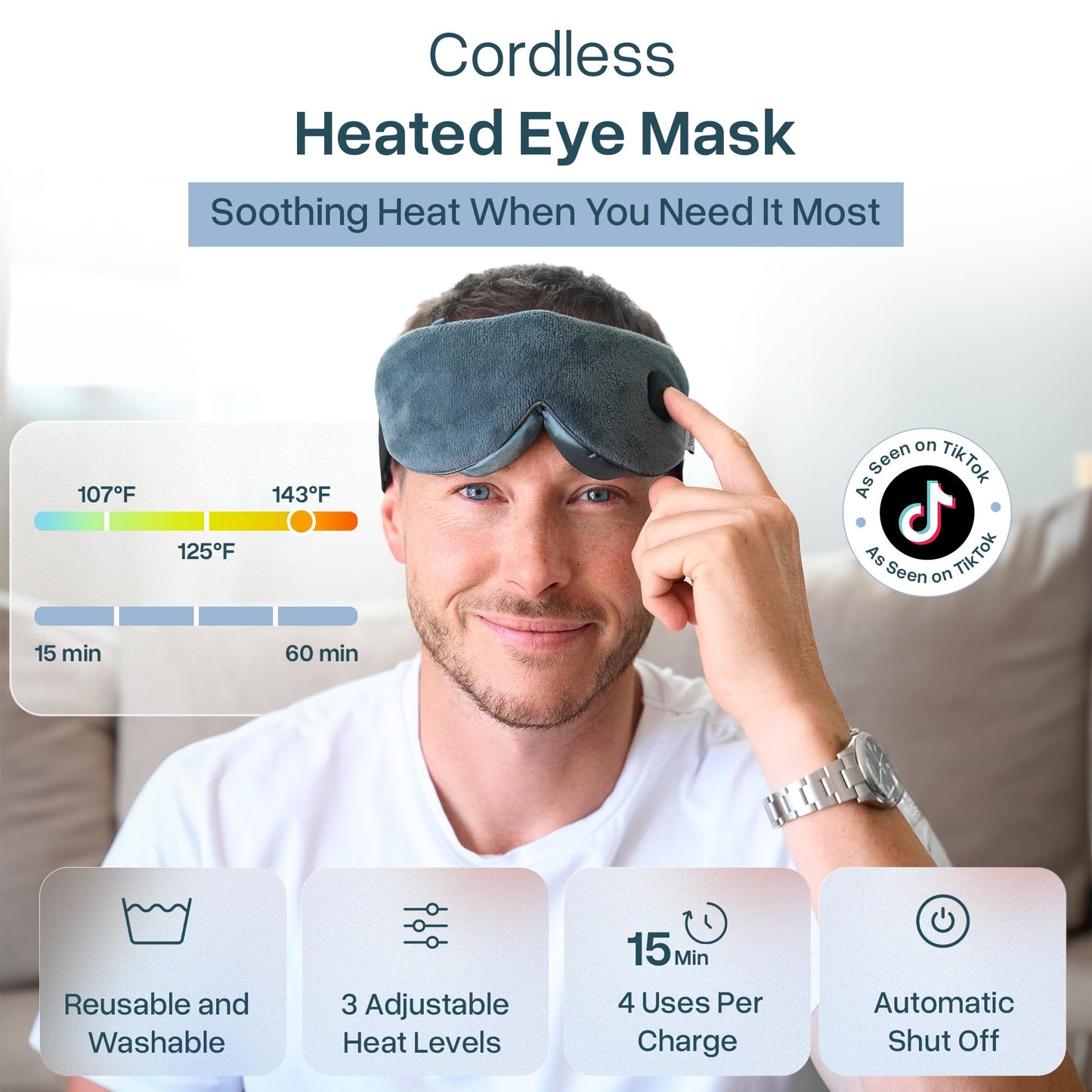 MyHalos Cordless Heated Eye Mask for Dry Eyes - Rechargeable Eye Heat Mask - Eye Warm Compress with Washable Cover - Sinus Heating Pad for Eyes, Styes & Blepharitis - MGD heated eye masks for dry eyes