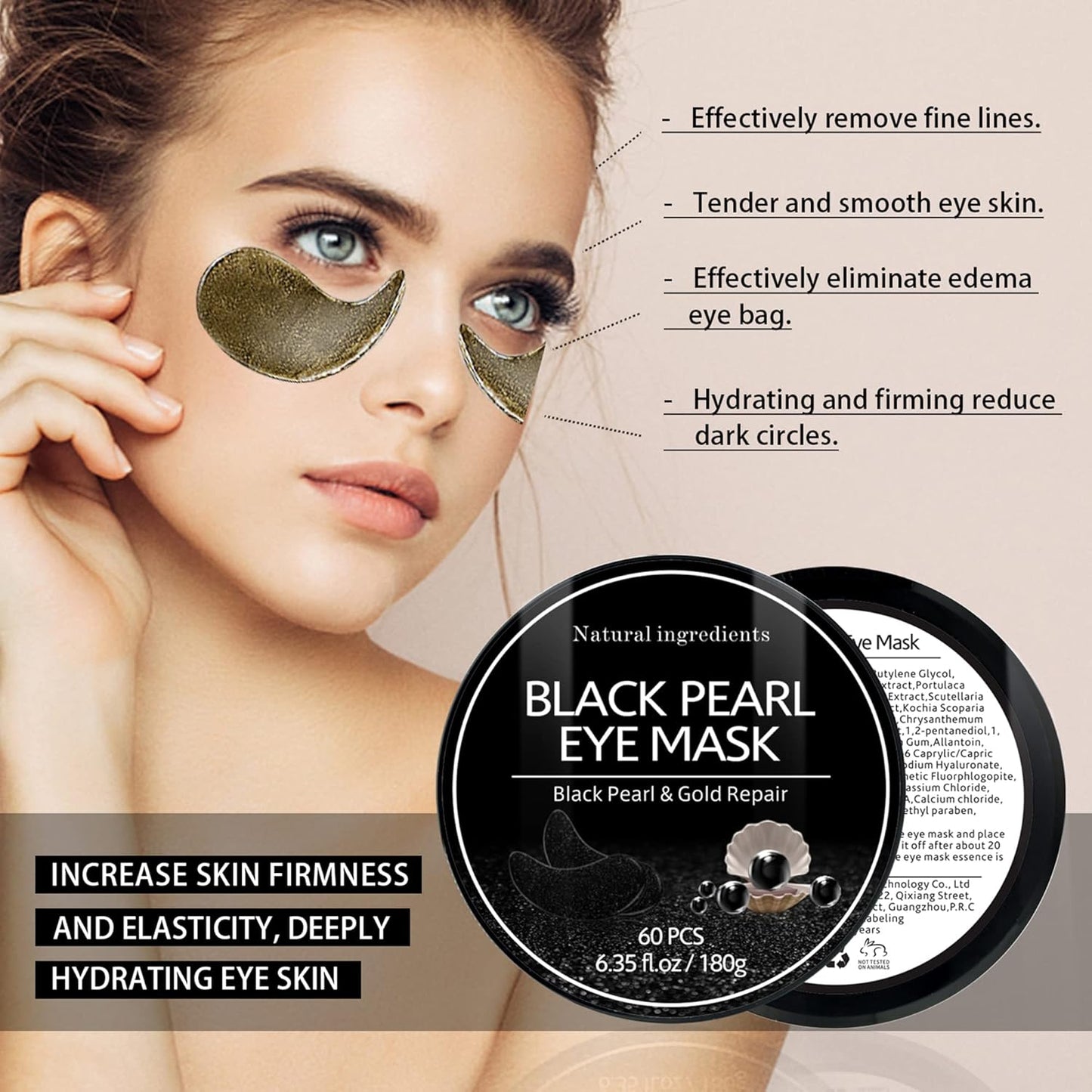 30 Pairs Eye Mask Patches,Collagen Crystal Under Eye Pads for Dark Circles,Puffiness & Wrinkles,Eye Bags,Anti-Aging,Firms Gel Eye Mask Patches for Puffy Eyes Adult, (Black Pearl)
