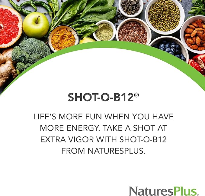 NaturesPlus Shot-O-B12 - 30 Lozenges, Wild Berry Flavor - 5000 mcg - Vegan, Gluten Free - 30 Servings