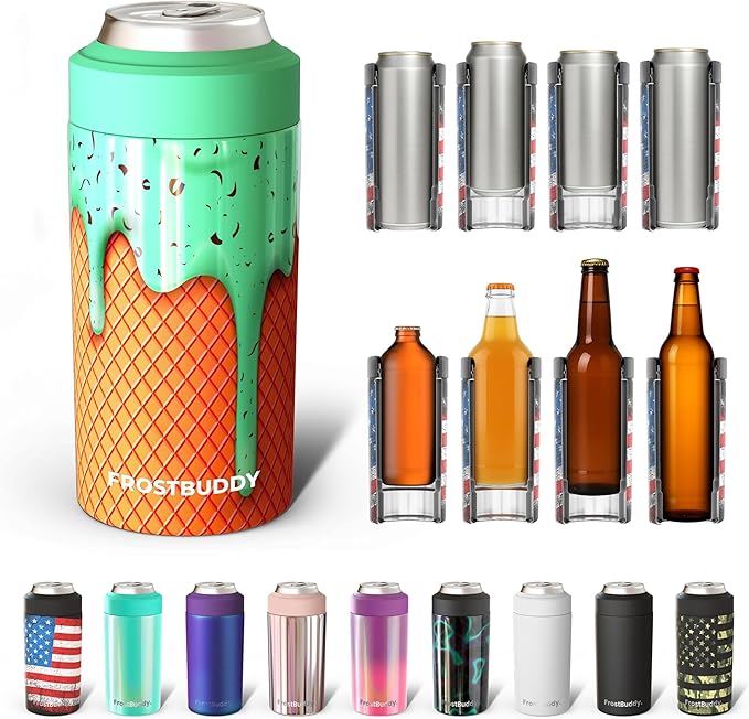 Frost Buddy Universal Can Cooler - Fits all - Stainless Steel Can Cooler for 12 oz & 16 oz Regular or Slim Cans & Bottles - Stainless Steel (Mint Chocolate)