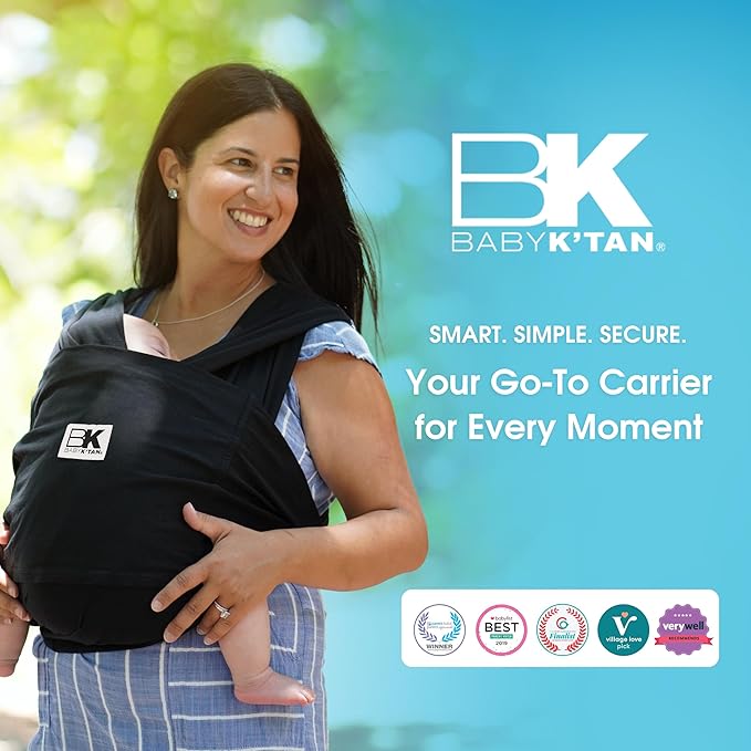 Original Baby K'tan Baby Carrier: #1 Easy Pre-Wrapped, Soft, Slip-On, No Rings, No Buckles | 5 in 1 Baby Sling Gift | The Best Hands Free Infant Wrap | Black | Small