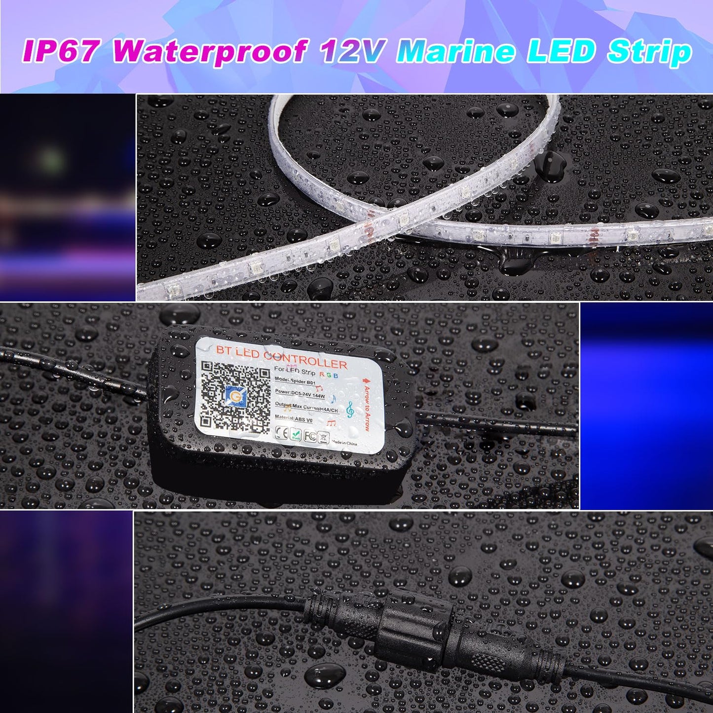 65.6 Ft Boat Lights Led Waterproof  Pontoon Boat Led Lights Strip  Marine Led Strip Light  Multicolor 12V Rgb Led Strips Outdoor Ip67  Night Fishing Lighting With App & Remote For Bass Jon  Rv  Kayak