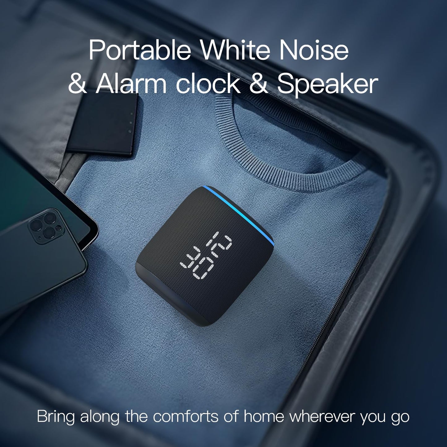 REACHER Sound Machine Alarm Clock for Kids, Portable Sound Machine for Sleep Friendly, Small Rechargable Bluetooth Alarm Clock for Travel, Glow Night Light for Bedroom Nursery Travel Dorm Bedside