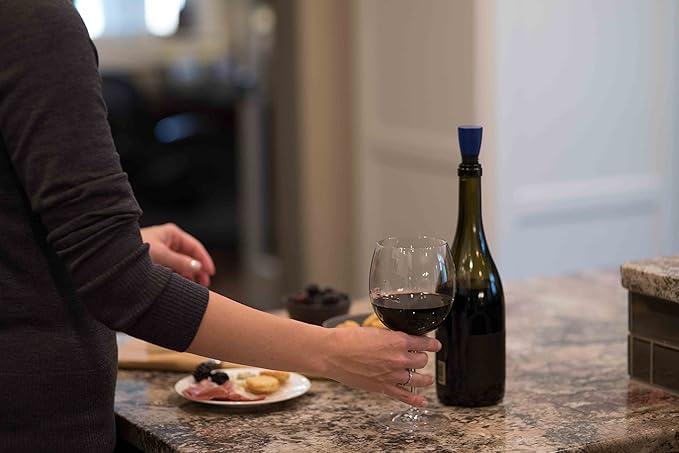 Repour Wine Saver - Wine Preserver and Stopper - Removes Harmful Oxygen from your Wine Simply and Effectively - Indigo Blue 4 Pack