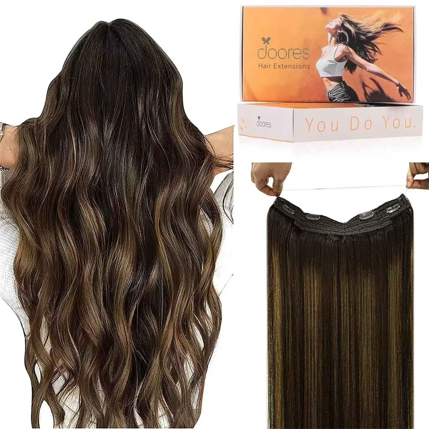 DOORES Wire Hair Extensions Balayage Dark Brown to Chestnut Brown 18 Inch 125 g Remy Human Wire Hair Extensions Invisible Transp