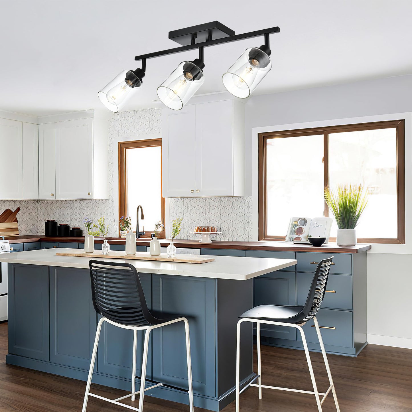 Wanluce 3-Light Track Lighting Kit Black Track Lighting Fixtures Bathroom Wall Sconces Ceiling Mount Kitchen Tracking Lights  Rotatable Spotlight With Clear Glass Shade For Kitchen Shop Hallway