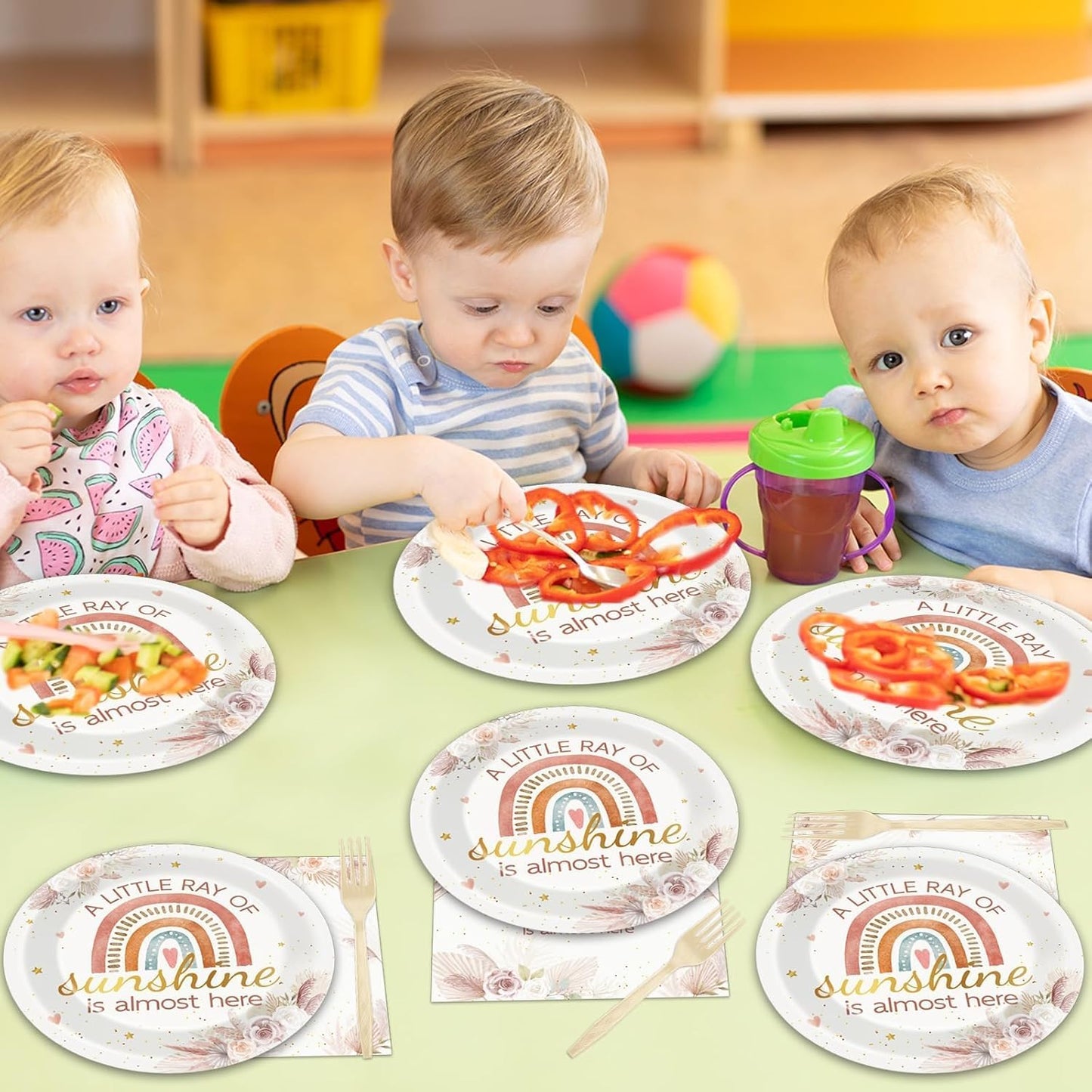 96 Pcs Boho Rainbow Party Decorations Floral Boho Tableware Set Boho Rainbow Birthday Plates Napkins Forks for Girl Boy Baby Shower Ray of Sunshine Birthday Dinnerware Party Supplies 24 Guests