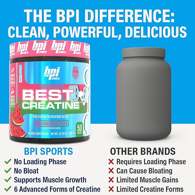 BPI Sports Best Creatine - Creatine Monohydrate Powder for Men & Women, Himalayan Salt - Strength, Pump, Muscle Growth, Muscle Definition - No Bloat - Watermelon Cooler - 50 servings - 10.58 Ounce