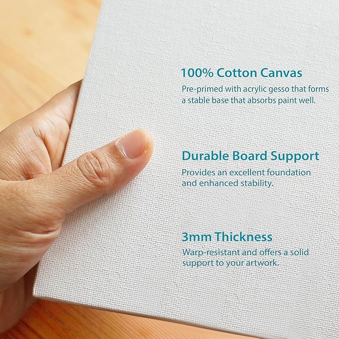 KEFF Canvas Boards for Painting - 10x10 6-Pack Bulk Canvas Panels, 100% Cotton Triple Primed Large Canvases for Art Painting Supplies, Acrylic, Oil, Watercolor & Tempera