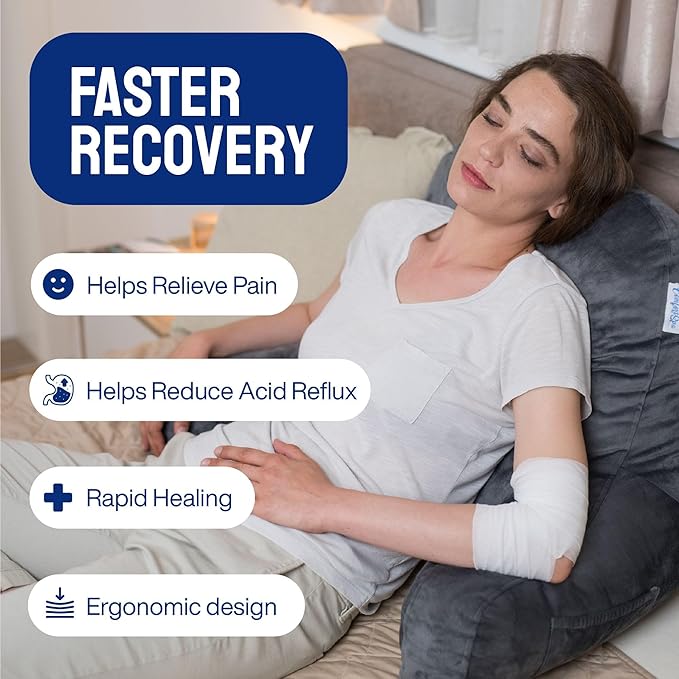 ComfortSpa Reading Pillow for Bed Adult Size, Back Rest Pillow with Arms, Pockets and Washable Cover; Use as a Back Pillow for Bed Sitting Up for Bedrest or Relief from GERD Heartburn (X-Large Grey)