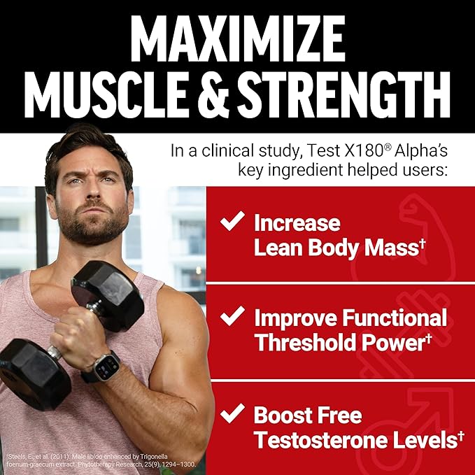 Force Factor Test X180 Alpha, Testosterone Booster for Men, Testosterone Supplement with L-Citrulline to Help Build Muscle and Strength, Boost Nitric Oxide for Performance, 120 Count (Pack of 3)