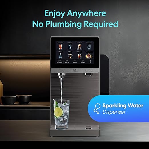 Brio Q60 Sparkling Water Countertop Dispenser with Refillable Tank, No Plumbing Required | Instant Hot & Cold 4 Stage Reverse Osmosis Filtration, Reduces PFAS & Microplastics | Touch Screen Display