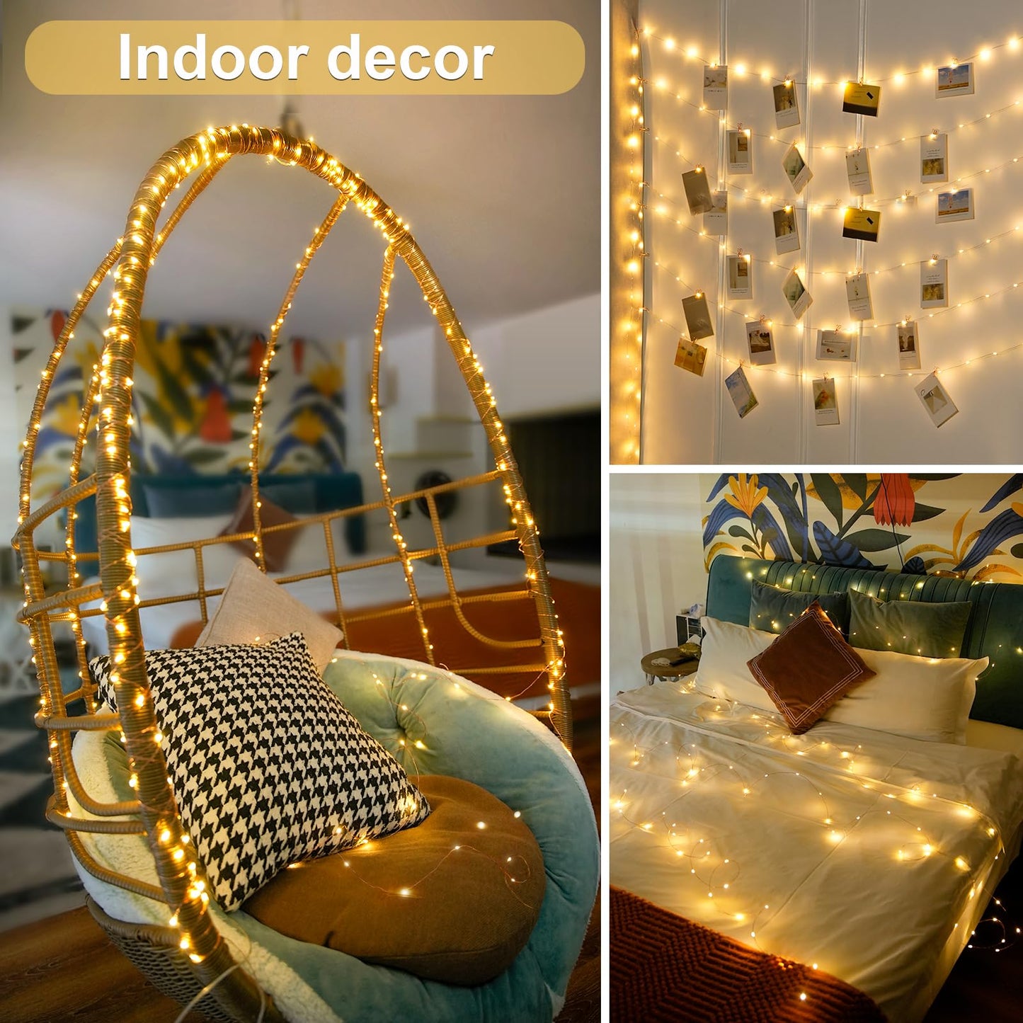 JMEXSUSS Fairy Lights 400 LED Battery Operated String Lights, 132ft, Warm White, 2 Pack, Remote Control, Indoor Outdoor Decor