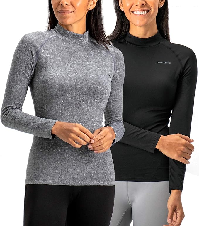 DEVOPS Women's 2 Pack Thermal Turtle Long Sleeve Shirts Compression Baselayer Tops
