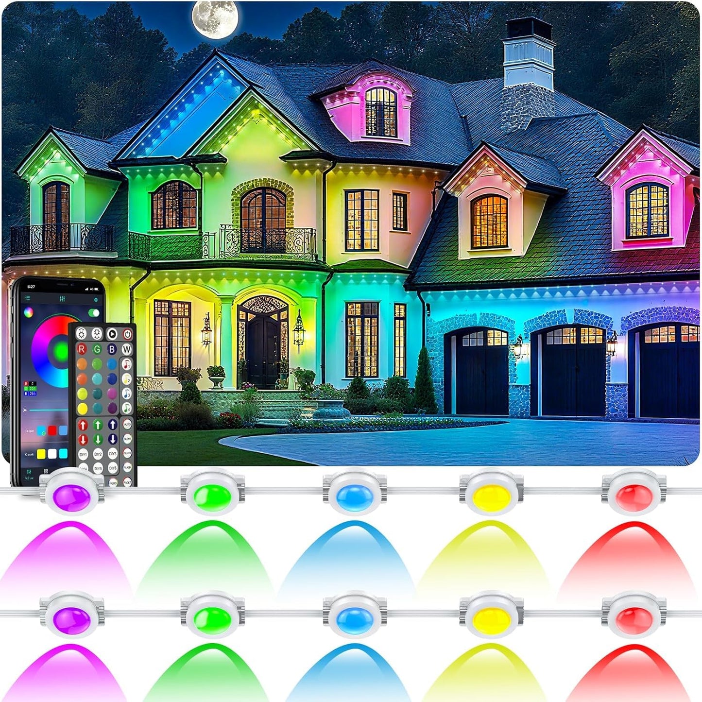 Ceteluma 500Ft Permanent Outdoor Lights For House Waterproof  Ip67 Led Eave Lights With App/Remote Control  Outdoor Permanent Led Lighting For House Roof Decor Christmas Party All Holiday And Daily