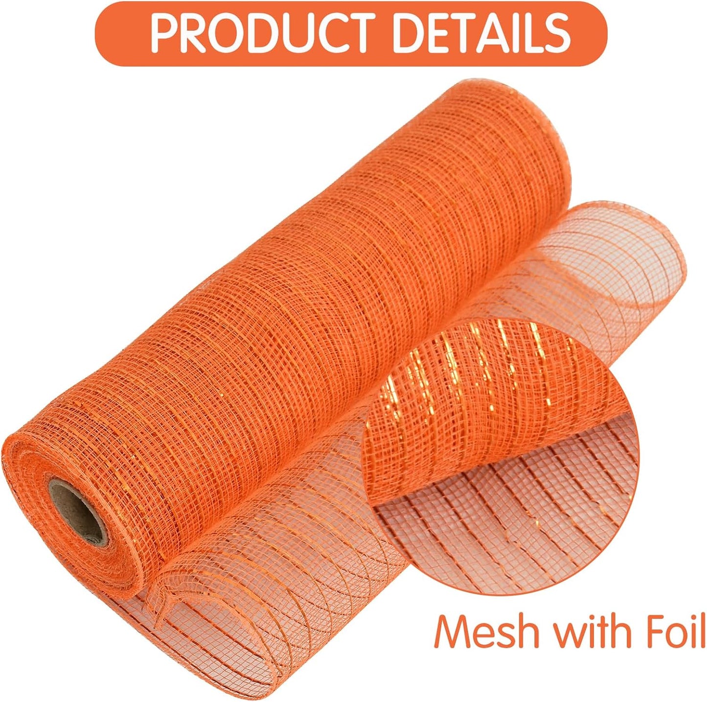 TONIFUL 10 Inch 3 Rolls Khaki/Orange/Green Decorative Mesh Ribbons, Fabric Mesh with Foil for Tree Home Front Door Wreaths Decorations Supplies, for Thanksgiving Fall（3 Colors, 10yards/ roll）