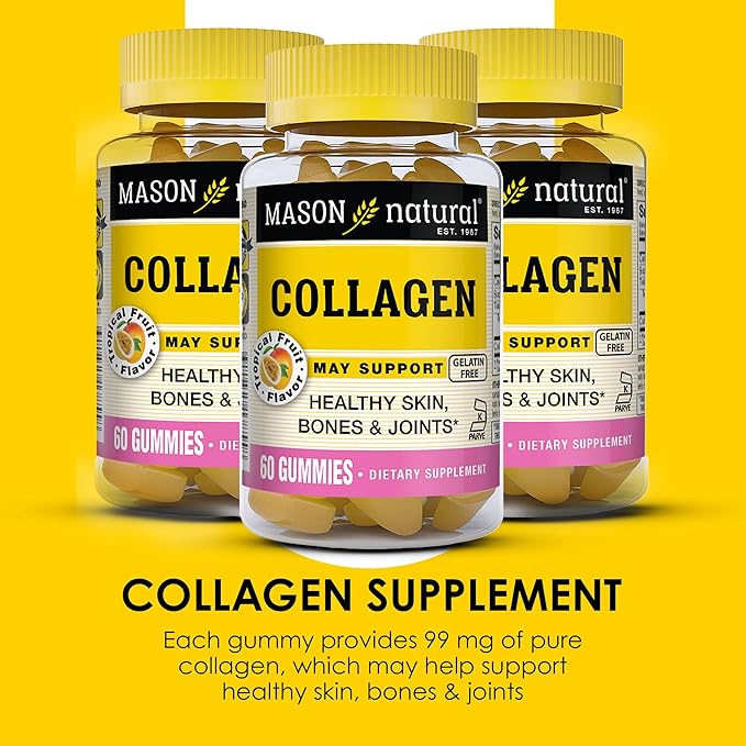 MASON NATURAL Collagen Gummies, Supports Healthy Skin, Bones & Joints, Tropical Flavor, Kosher, 60 Gummies