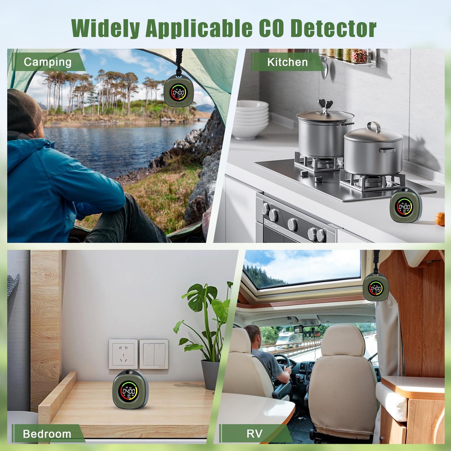 ASIEIT Portable Carbon Monoxide Detectors, 3-in-1 Travel CO Detector, Rechargeable CO Monitor 120HR Standby, CO Alarm Temp/Hum Sensor, for Camping, Hotel, RV - UL 2034 & FCC Certification