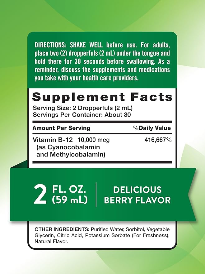 Nature's Truth B12 Sublingual Liquid Drops | 10,000 mcg | 2 oz | Fast Acting | Vegan, Non-GMO & Gluten Free