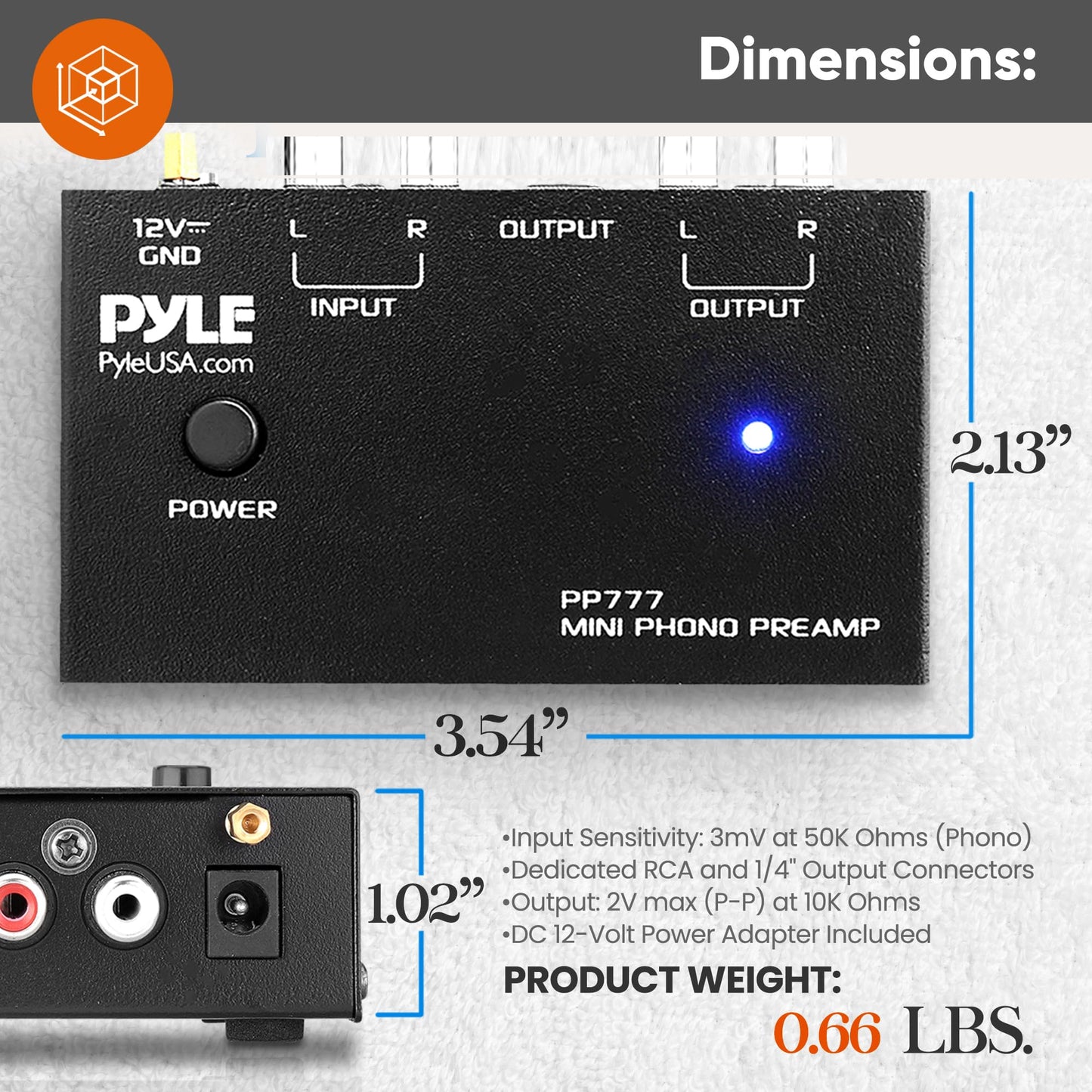 Pyle Mini Phono Turntable Preamp - Stereo Preamplifier With Rca Input/Output - Low Noise - Powered By 12V Dc Adapter - Ideal For