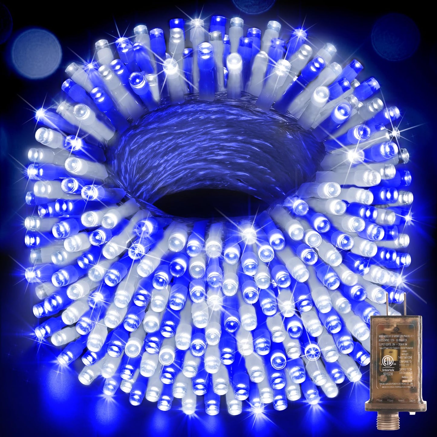 Hezbjiti 1000 LED Christmas String Lights Outdoor, 403 FT, IP44 Waterproof, 8 Modes, Timer, Dimmable, Blue+White, Clear Wire