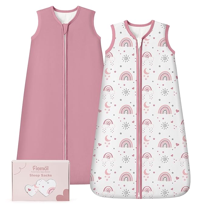 FIEMOL Rayon Made from Bamboo Baby Sleep Sack 6-12 Months, 1.0 Tog Baby Wearable Blanket, Soft Sleeping Bag for Newborn In...