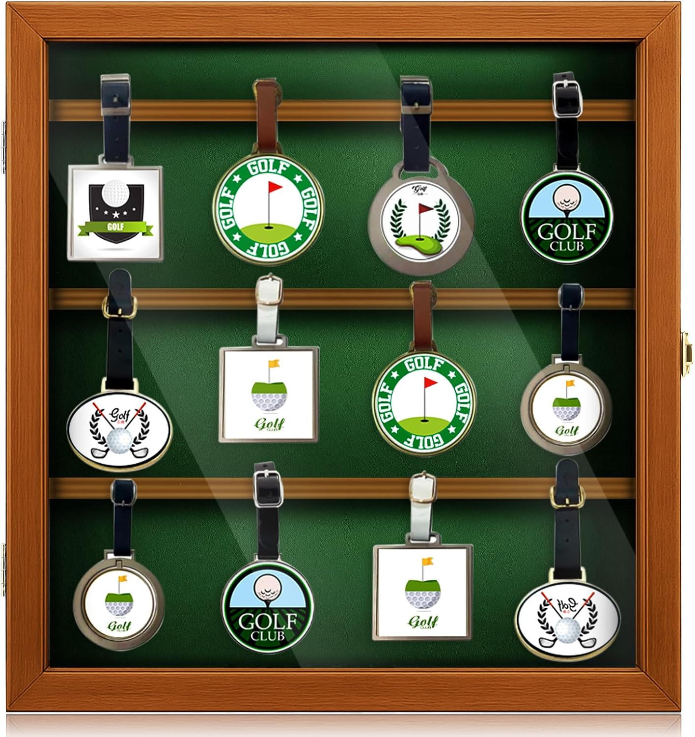 Golf Bag Tag Collection Display Case Holds 40 Bag Tags 16.54 x 15.35 x 1.77 Inch Wall Mount Wooden Shadow Box W/98% UV Acrylic Door Lockable Storage Display Box for Collection
