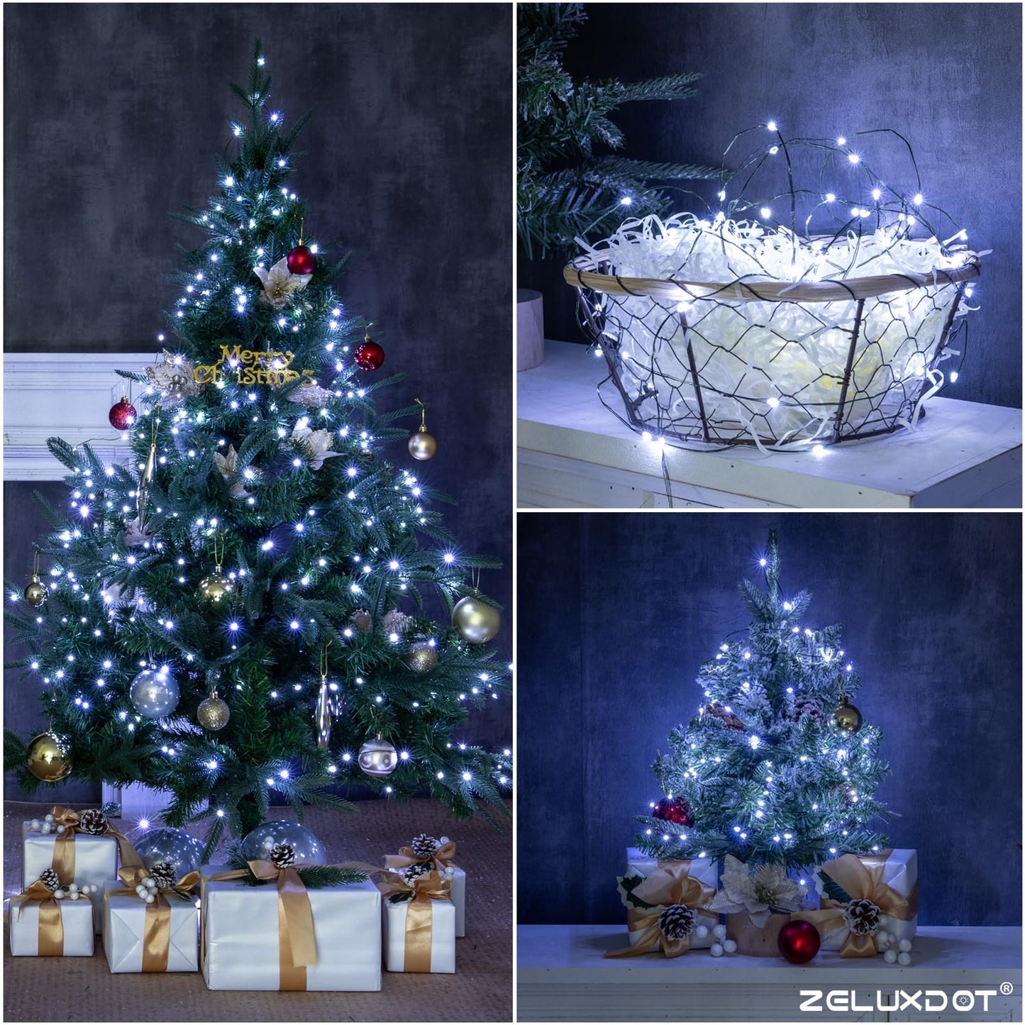 Zeluxdot 100Ft Waterproof Fairy Lights, 300 Leds, Cool White, 8 Modes, Remote Control, Green Wire For Indoor/Outdoor Decorations