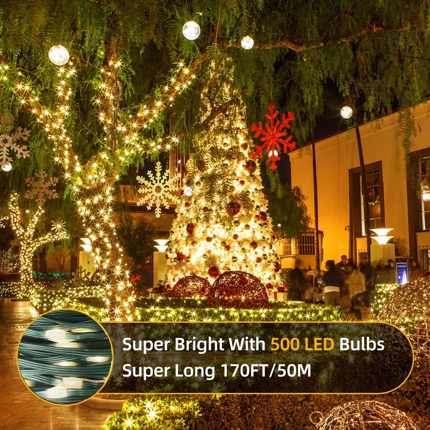 Tcamp 164FT 500 LED Christmas Lights, 8 Modes, Timer Function, Green Wire, Warm White