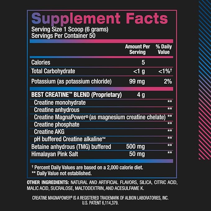 BPI Sports Best Creatine - Creatine Monohydrate Powder for Men & Women, Himalayan Salt - Strength, Pump, Endurance, Muscle Growth, Muscle Definition - No Bloat - Icy Blue Raz - 50 servings - 10.58 Oz