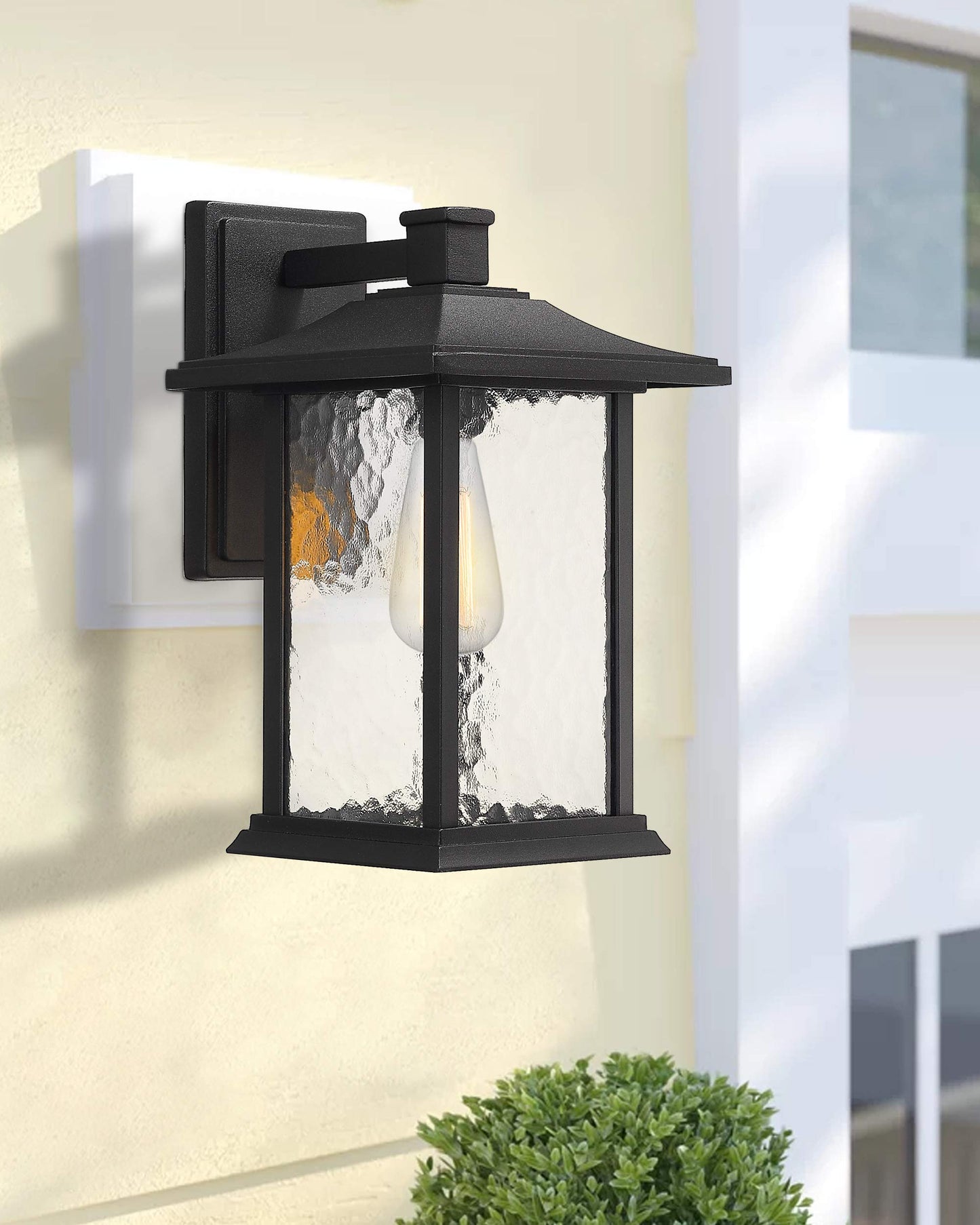 Beionxii Outdoor Wall Lights  14Inch Dusk To Dawn Exterior Wall Mount Sconce Front Porch Light  Black Cast Aluminum W/Water Glass - A272W-2Pk