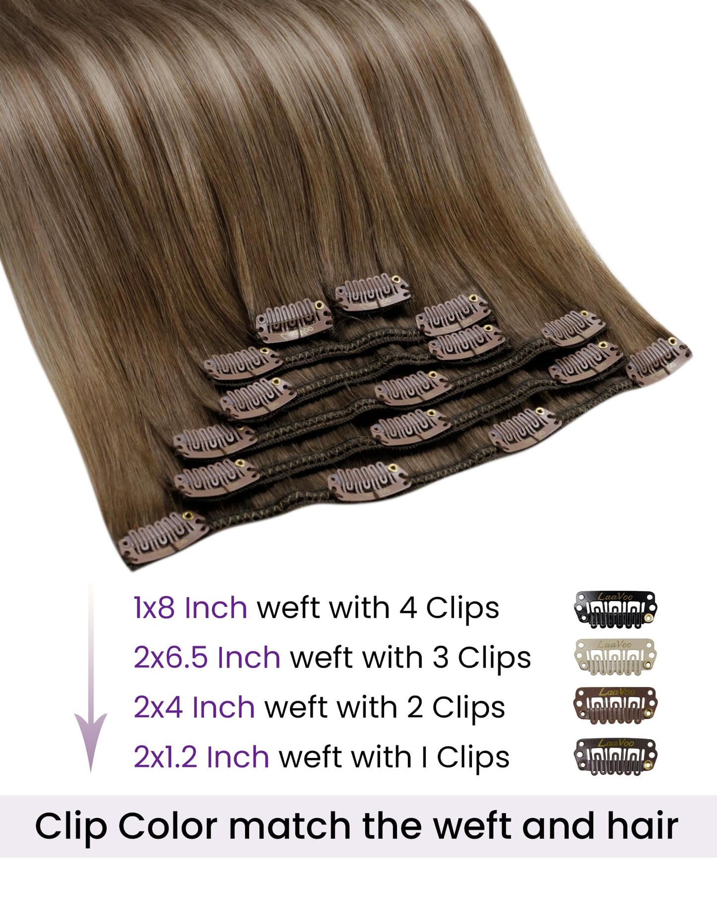 LaaVoo Brown Clip in Hair Extensions Real Human Hair Light Brown To Golden Blonde Balayage Hair Extensions Real Human Hair Clip