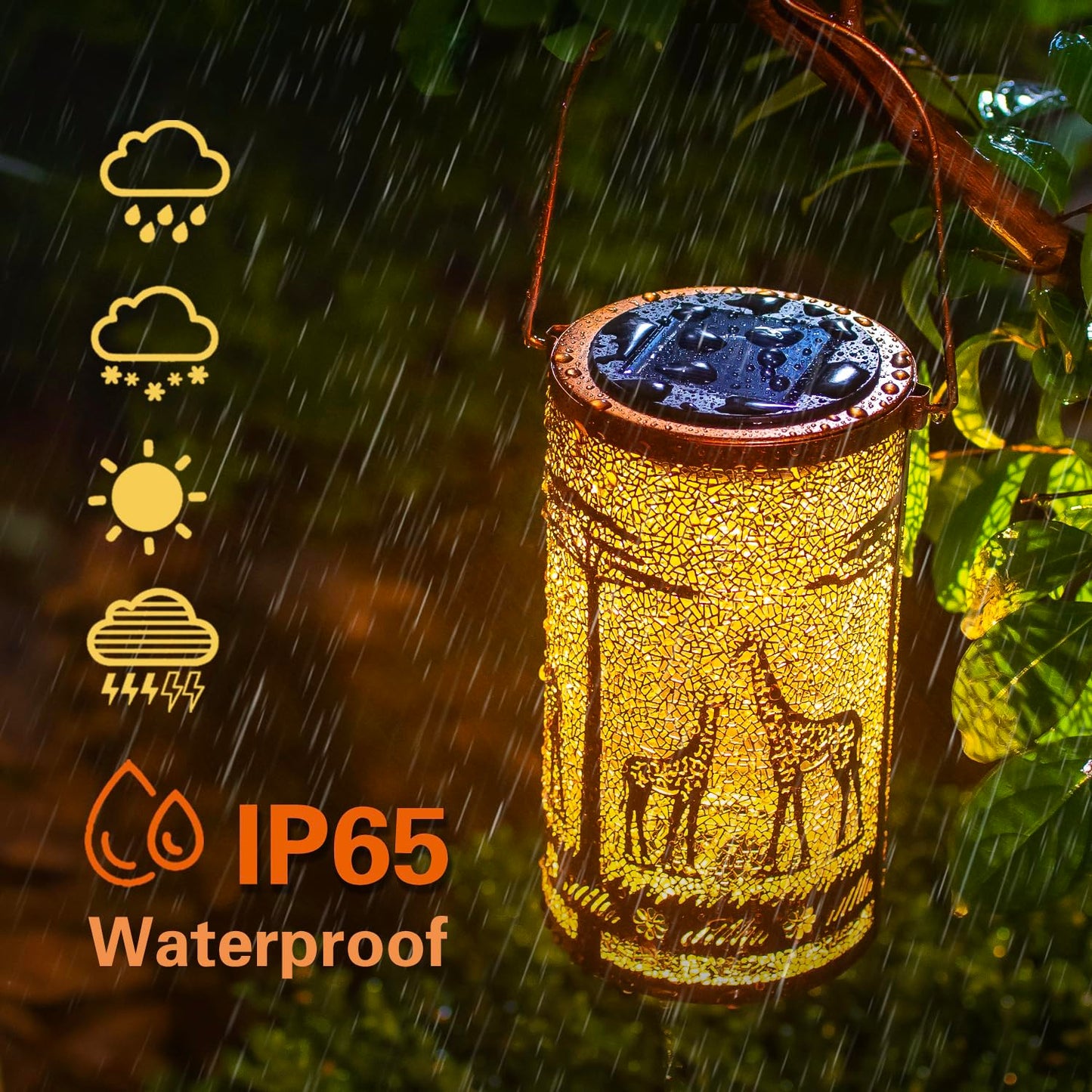 EZTZEN Giraffe Solar Lanterns - 2 Pack, Waterproof Metal Decorative Lights for Outdoor Garden, Brown, Model HW-DL-044-2pack