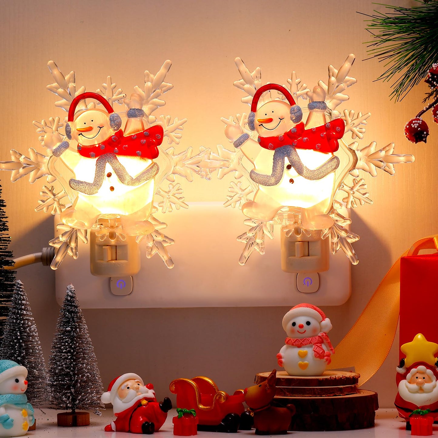 Brightown Christmas Snowflake Night Light Plug-In - 2 Pack 6 Decorative Christmas Snowflake Night Light With On/Off Switch  Plastic Christmas Night Light For Bedroom Living Room Porch Holiday Decor