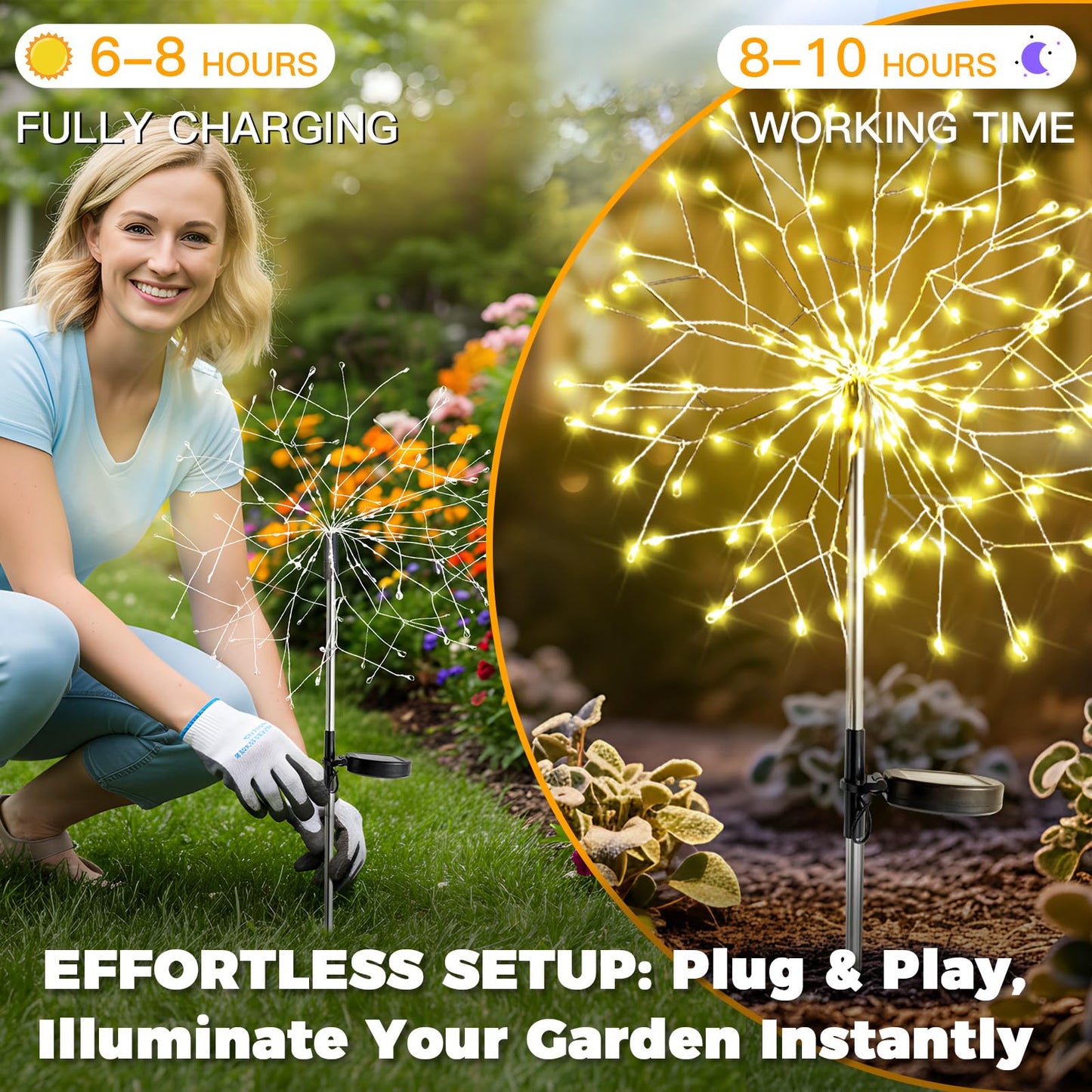 suddus Solar Garden Lights Outdoor Waterproof Decorative, Upgrade 2Pack 150LED Firework Lights, Solar Fairy Lights for Yard, Garden, Party, Patio, Pathway, Flowerbed - Warm White