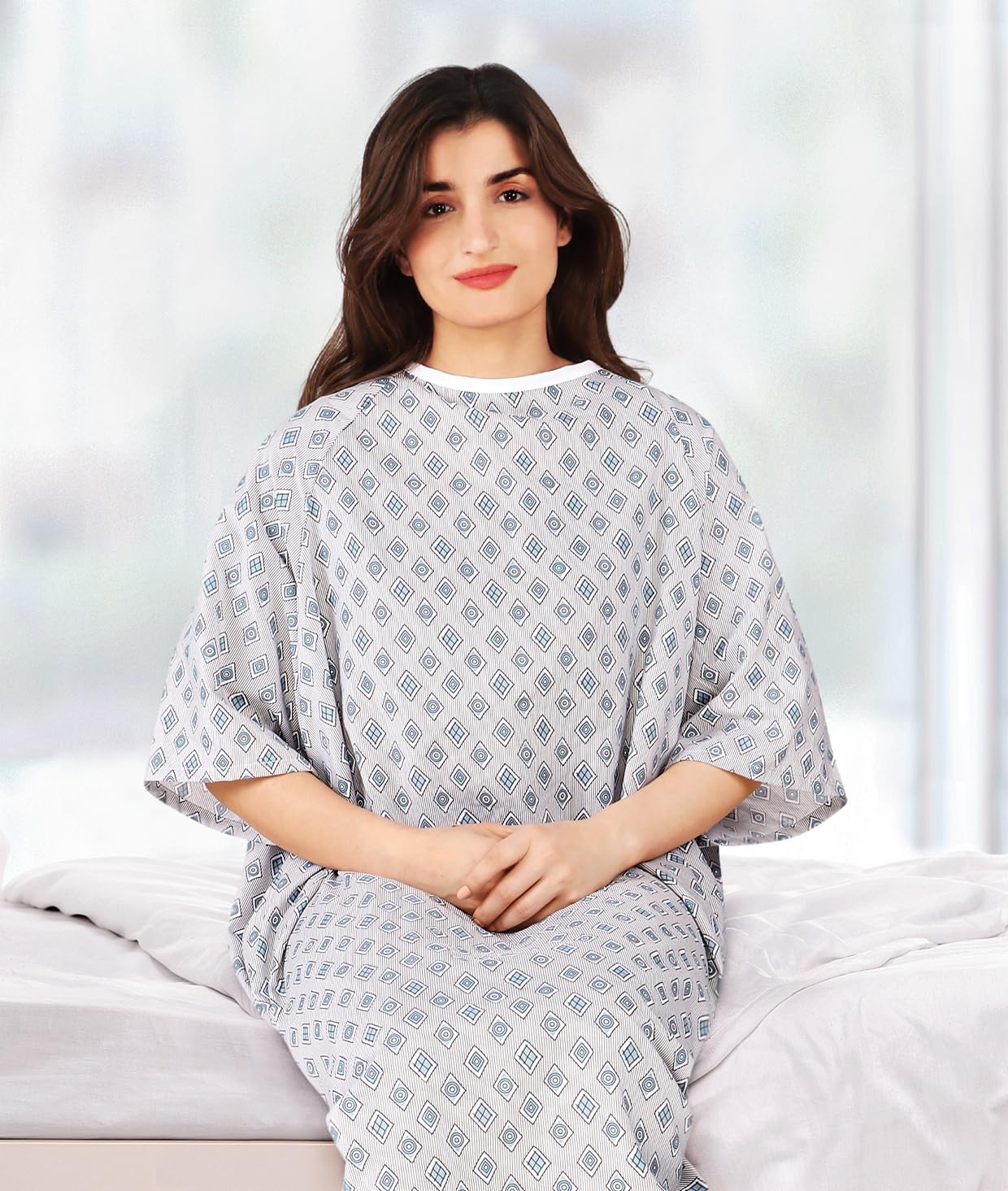 Utopia Care 2 Pack Unisex Hospital Gowns, Long Length Patient Gowns with Back Tie, Comfortably Fits Sizes up to 2XL, Pack of 2, Blue Red Diamond