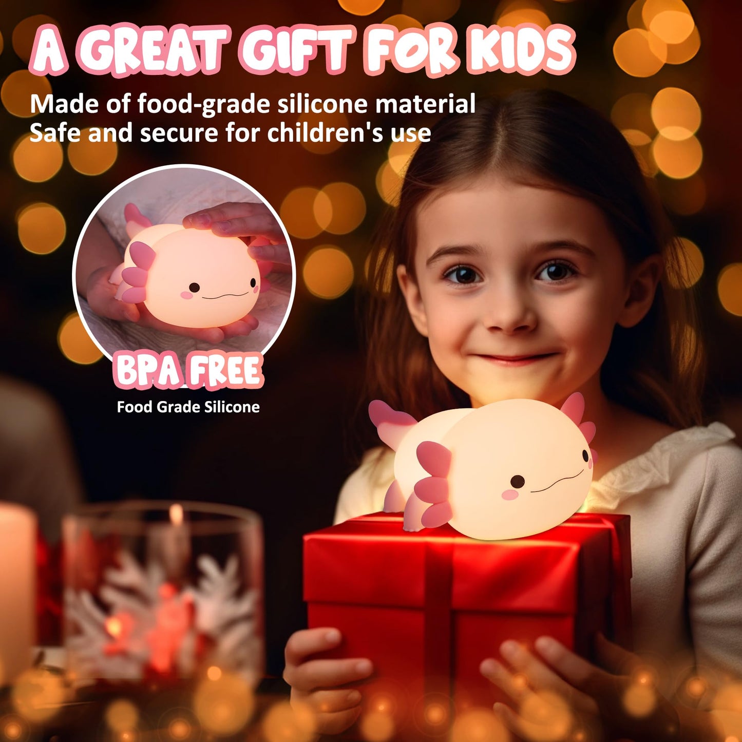 Lampeez Axolotl Gifts  Cute Axolotl Night Light  Soft Silicone Lamp Nursery Nightlight Led Touch Light  Bedroom Decor As Xmas Birthday Gift For Boys Girls