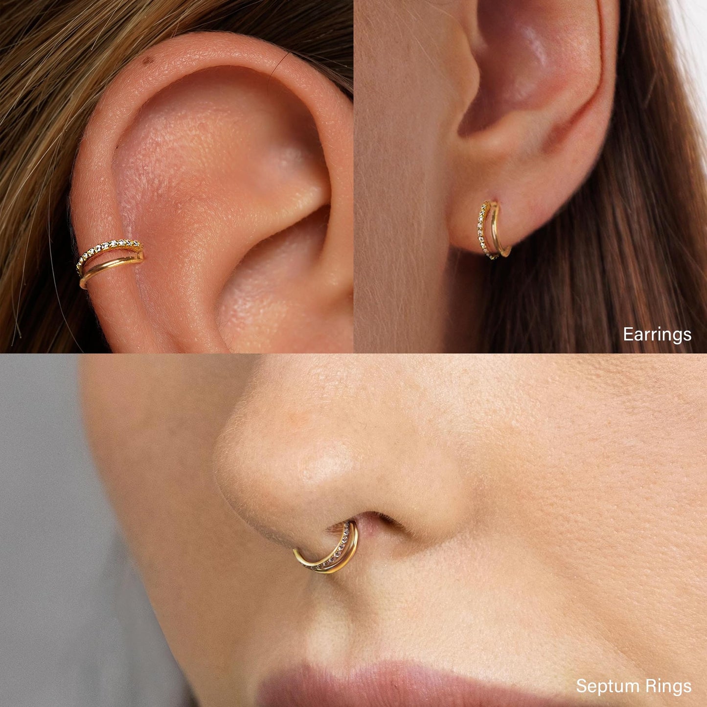 JALZEMPL Gold Nose Rings Hoops 316L Surgical Steel Flower Nose Ring Silver Septum Rings 16g Clicker Daith Hinged Piercing Jewelr