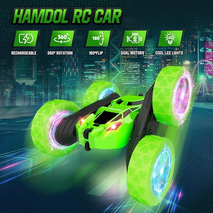 Remote Control Stunt Car for Kids, 360° Spinning Double-Sided RC Toy with LED Wheel Lights, 4WD Rechargeable Vehicle for Boys Ages 6–12, Educational STEM Toy