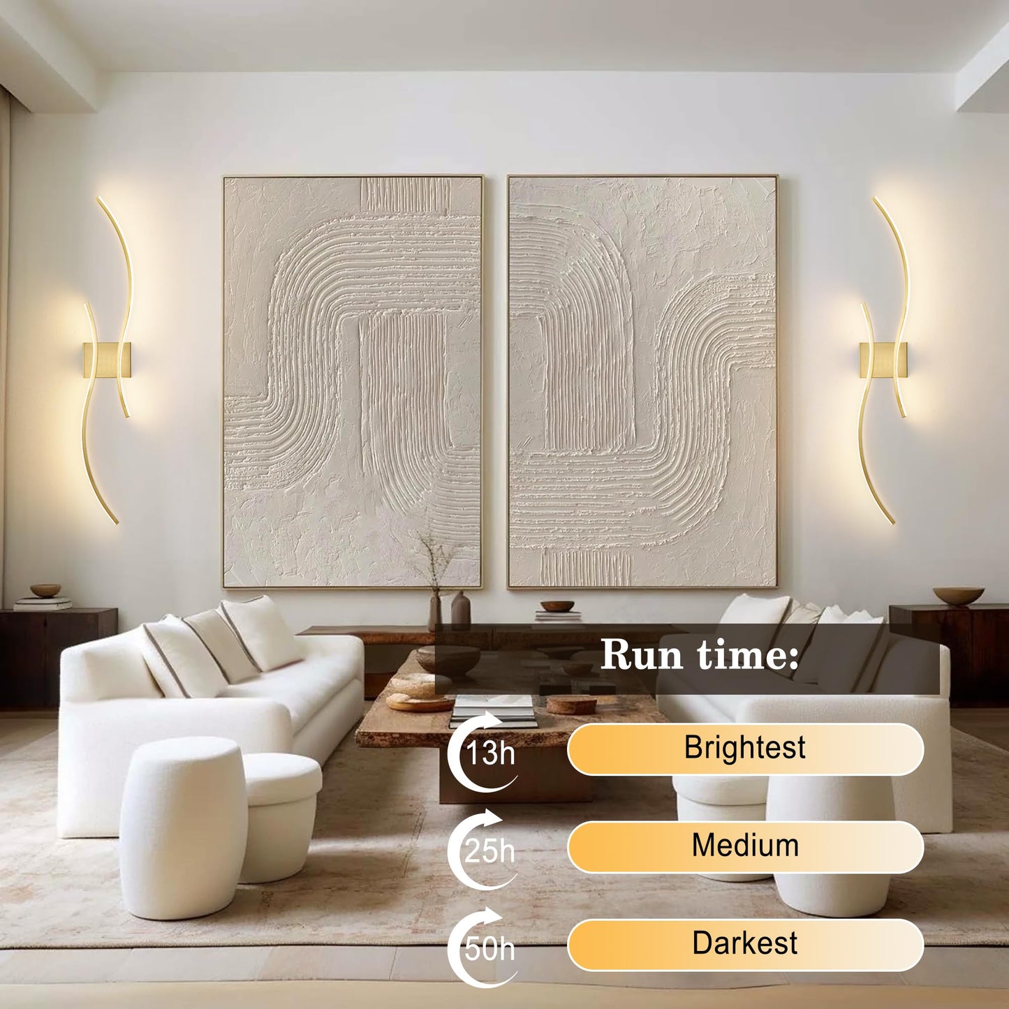 KARTOOSH Wall Sconces Set of 2, Remote Control, Dimmable LED, Brass, 39.3 Inches, Model ZM319BBS100