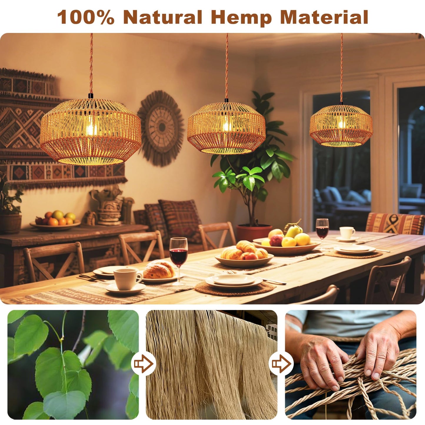 Maliralt Rattan Pendant Light Fixture, 11.8 Inch Pumpkin Shade, Brown, Model 1006, Plug-In with On/Off Switch for Bedroom Living
