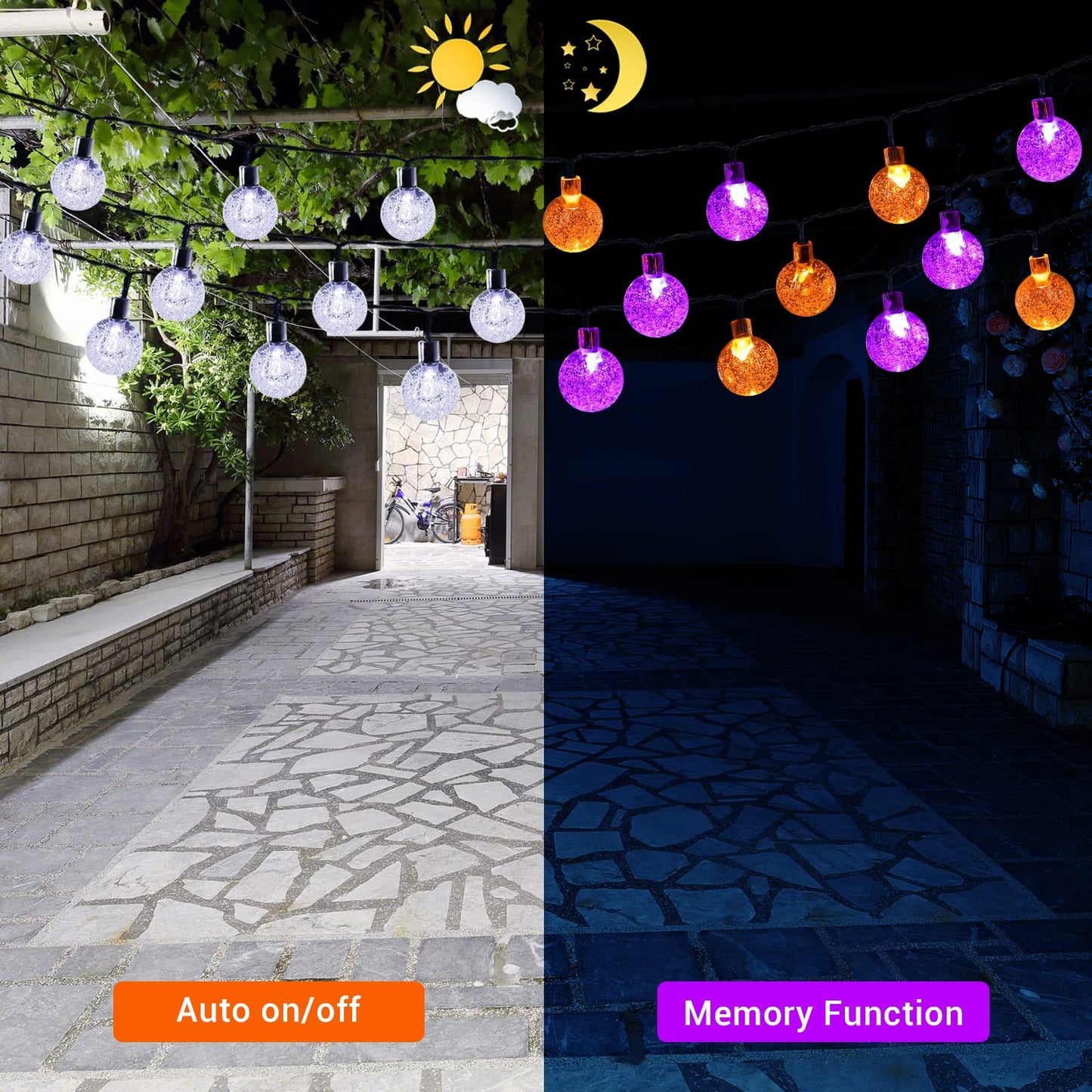 Lomotech Halloween Solar Lights - 100 LED String Lights - 72FT, Waterproof, 8 Modes, Orange & Purple, Model LED08230200