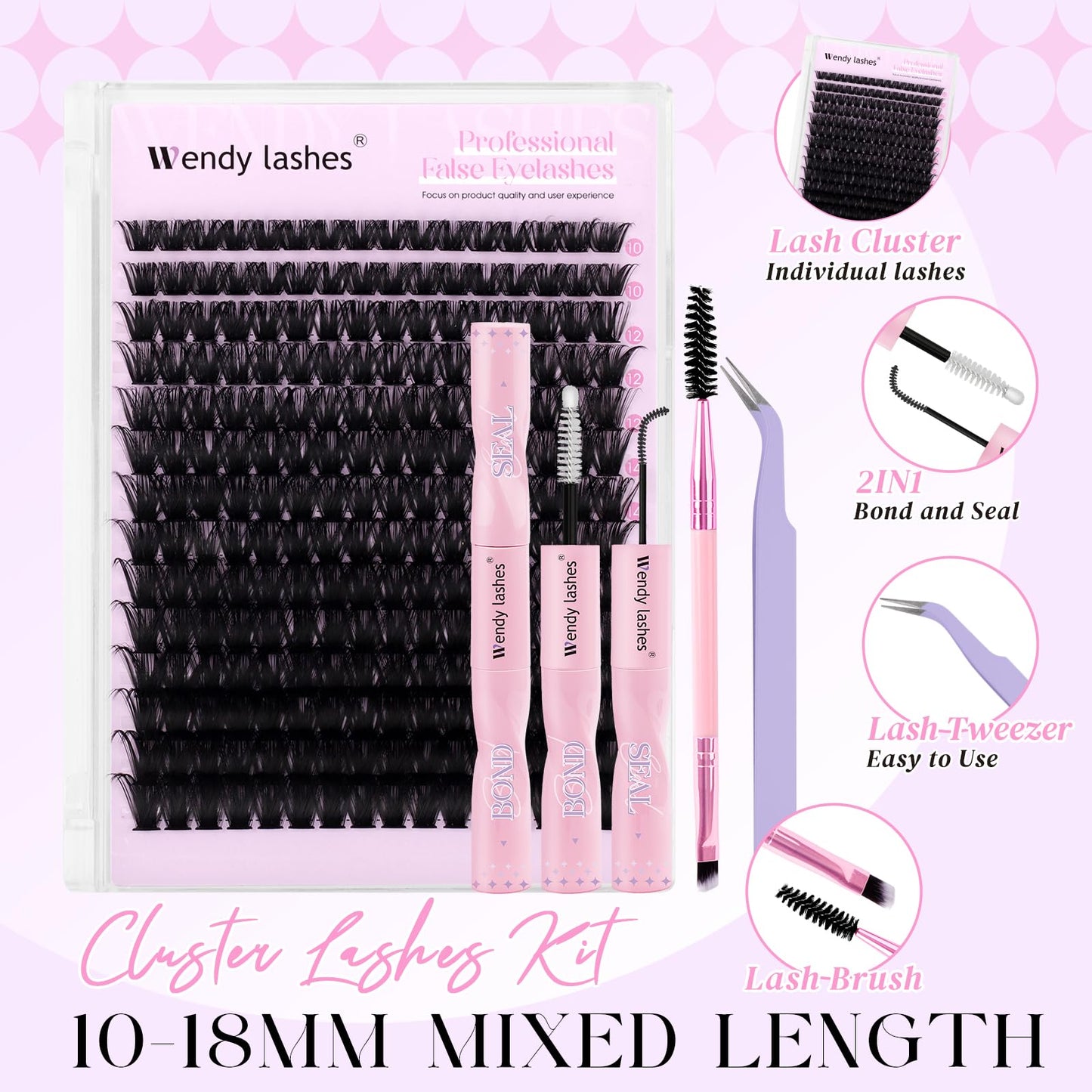 DIY Lash Extension Kit 100D Wispy Lashes 280PCS D Curl 10-18mm Individual Cluster Lashes Kit Includes Lash Bond and Seal,lash Tw