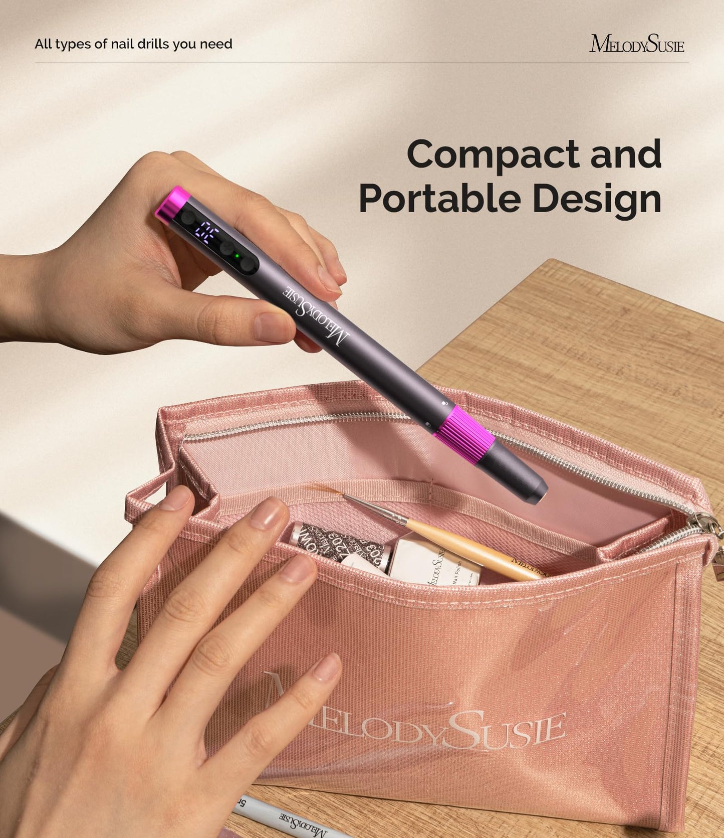 MelodySusie Pen-Shaped Ultra-Slim Cordless Nail Drill,PM180G 30000RPM Portable Rechargeable Electric File with Rotary Lock Desig
