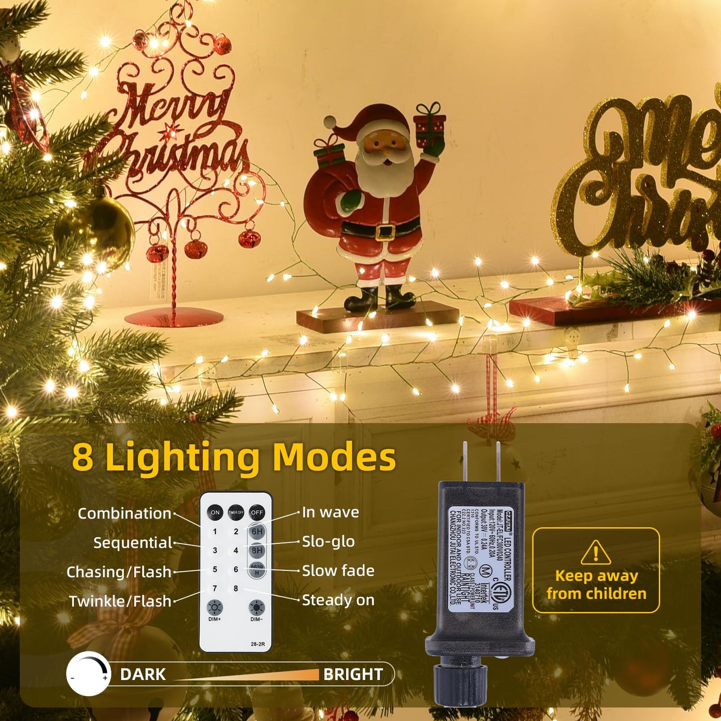 Lycklig Fairy Lights Plug In 195Ft 3000Led Warm Christmas Garland Lights With Timer Remote Waterproof Fire er Twinkle Cluster String Light For Bedroom Wreath Party Wreath Tree Decor Green Wire