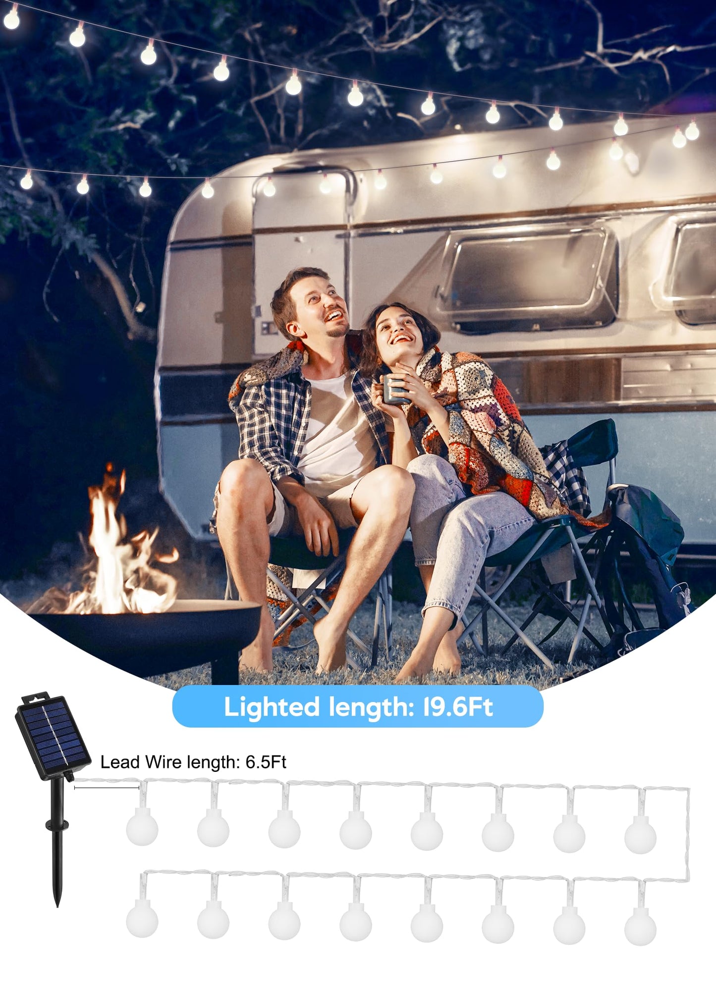 Brightown Solar String Lights - 72FT, 200 LED, Waterproof, 8 Modes, Red White and Blue for 4th of July Decor